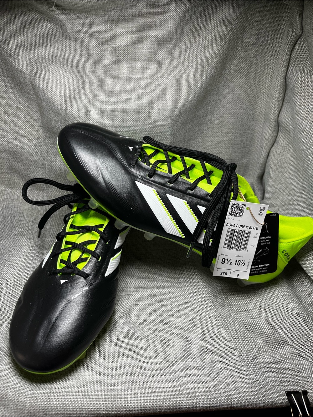 adidas Black and Neon Green Copa Pure III Elite Soccer Cleats